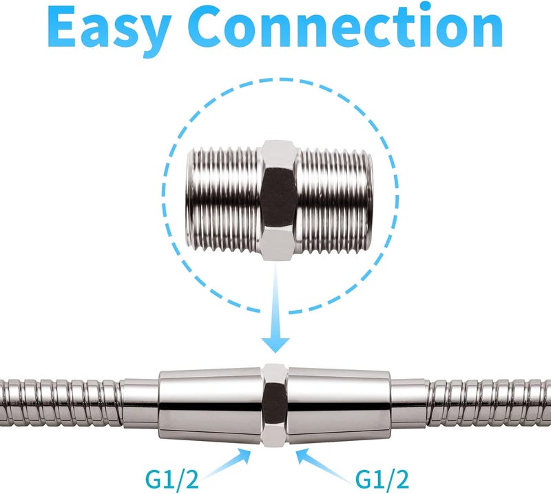 Offo Shower Hose Extension Connector, 1/2 to 1/2 Shower Hose Extender Fitting Extra Long Joint, Used to Connect Two Hoses, Solid Stainless Steel, 1 PCS - Image 2