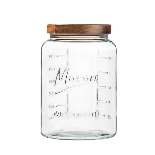 kitchentoolz Extra Large Mason Jar - 1 Gallon Glass Wide Mouth Jar with Airtight Wooden Lid, Food Storage Container with Measurement Markings For Kitchen Pantry, Pickling, Cookies, Flour & Sugar - Image 1