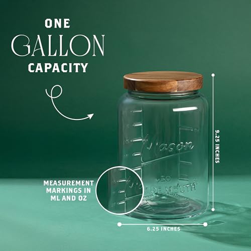 kitchentoolz Extra Large Mason Jar - 1 Gallon Glass Wide Mouth Jar with Airtight Wooden Lid, Food Storage Container with Measurement Markings For Kitchen Pantry, Pickling, Cookies, Flour & Sugar - Image 2