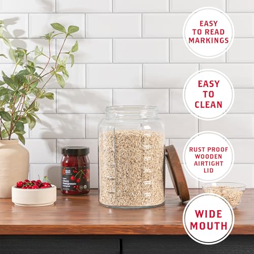 kitchentoolz Extra Large Mason Jar - 1 Gallon Glass Wide Mouth Jar with Airtight Wooden Lid, Food Storage Container with Measurement Markings For Kitchen Pantry, Pickling, Cookies, Flour & Sugar - Image 5