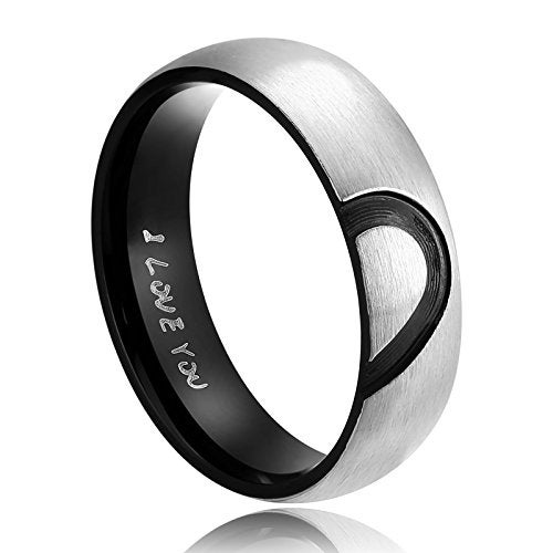 ANAZOZ His & Men's for Real Love Heart Promise Ring Stainless Steel High Polished Center/Matte Finish 6MM US Size 7 - Image 2