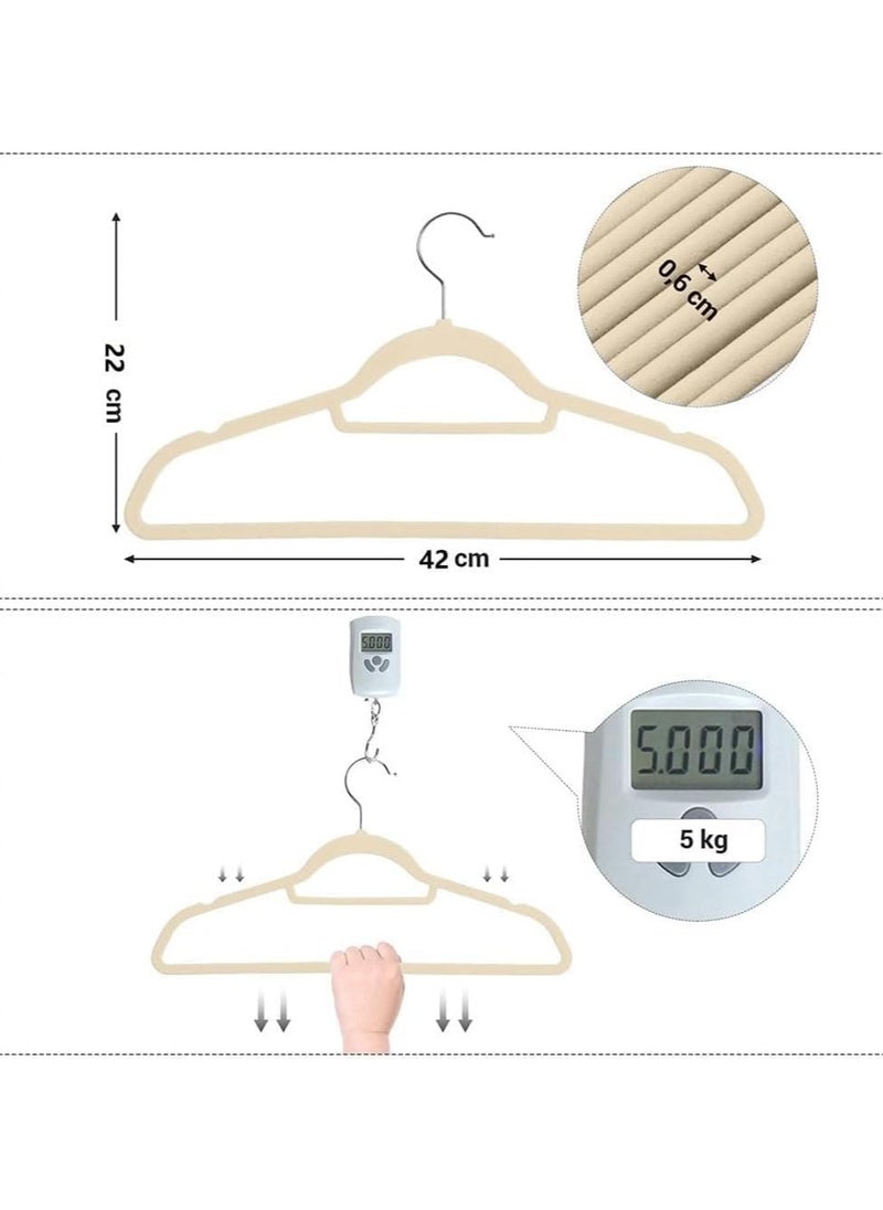 D'HOME D'Home Velvet Non-Slip Hangers 42cm – Slim, Durable Clothes Hangers with 360° Swivel Hook – Space-Saving Hangers for Abaya, Kandora, Kaftan, Suits, Dresses & Pants – Beige (Pack of 50)  - Image 3
