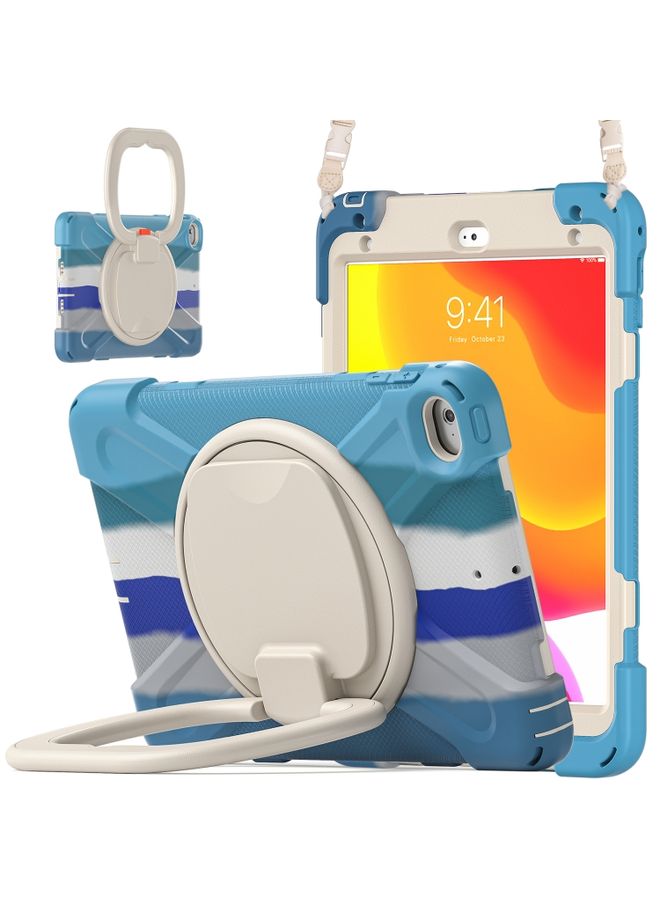 HuHa Case Cover Silicone + PC Protective Case with Holder & Shoulder Strap For iPad mini 5 / 4 Rainbow Blue 