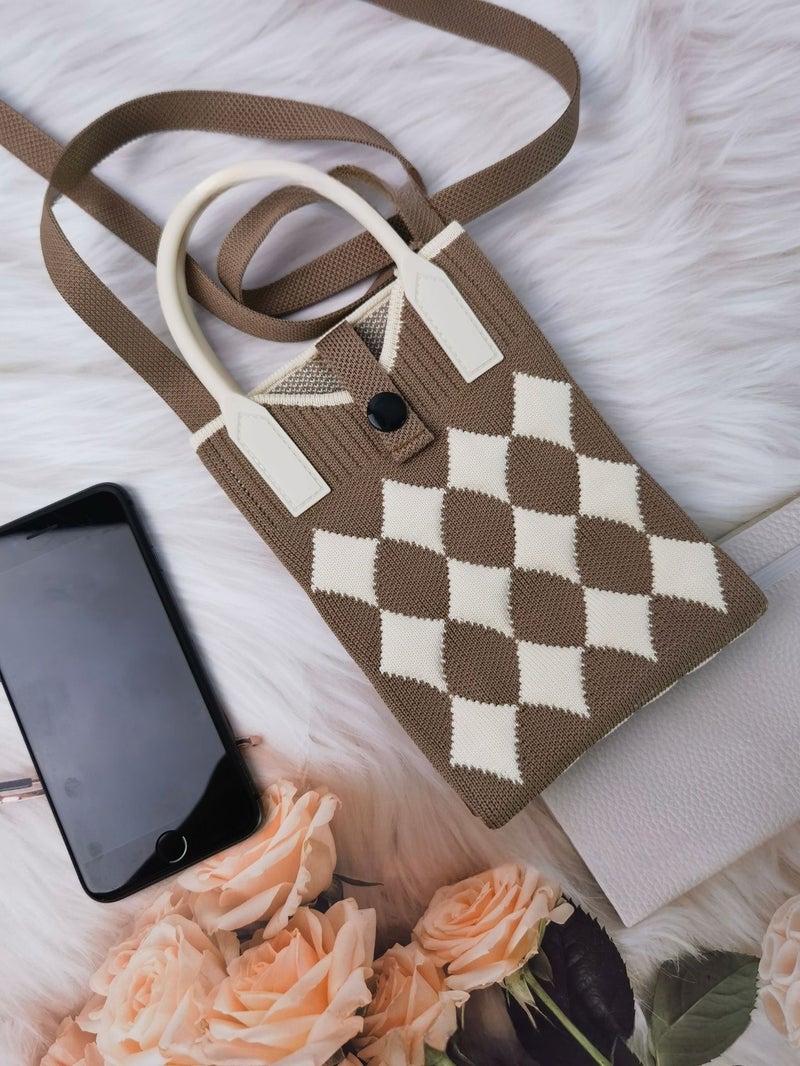 Texted Handbag Girl Love 2025 Mobile Phone Bag Wool Knitted Small Square Bag Crossbody Bag - Image 1
