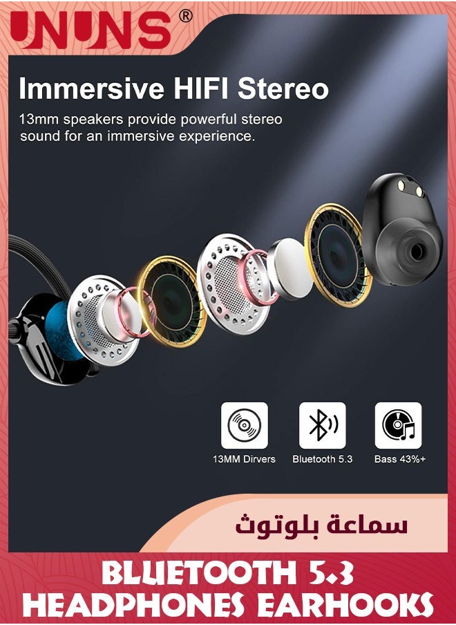 UNUNS Wireless Earbuds Bluetooth Headphones,HiFi Stereo Sport Headphones With Earhooks,LED Display Noise Cancelling,48H Playback,IP7 Waterproof Earphones Built-in Mic For iOS,Android Devices  - Image 3
