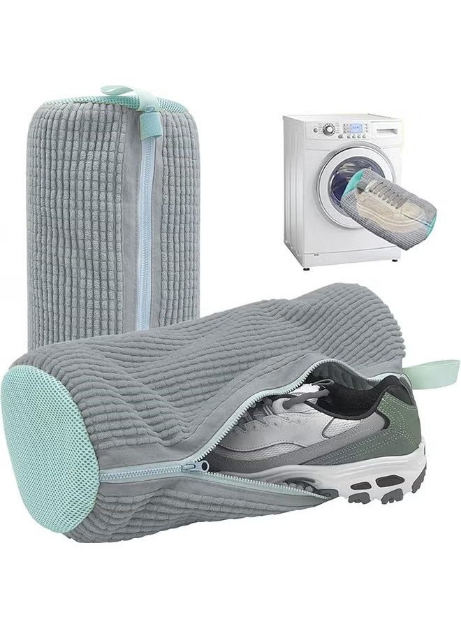 NOAKEEI Shoe Washing Bag 2 PCS, Sneaker Cleaning Reusable Laundry Shoe Bag for Washer Dryer, Fluffy Fibers 360° Wrap-around Cleaning (Grey)  - Image 1