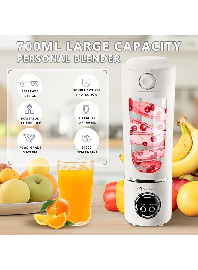Poxvalzor Personal Portable Blender,USB Type-C Rechargeable,700ml Juicer Cup,4 Gear Modes,1500mAh Battery Capacity,Perfect for Fresh Juice at Home (White) - Image 3