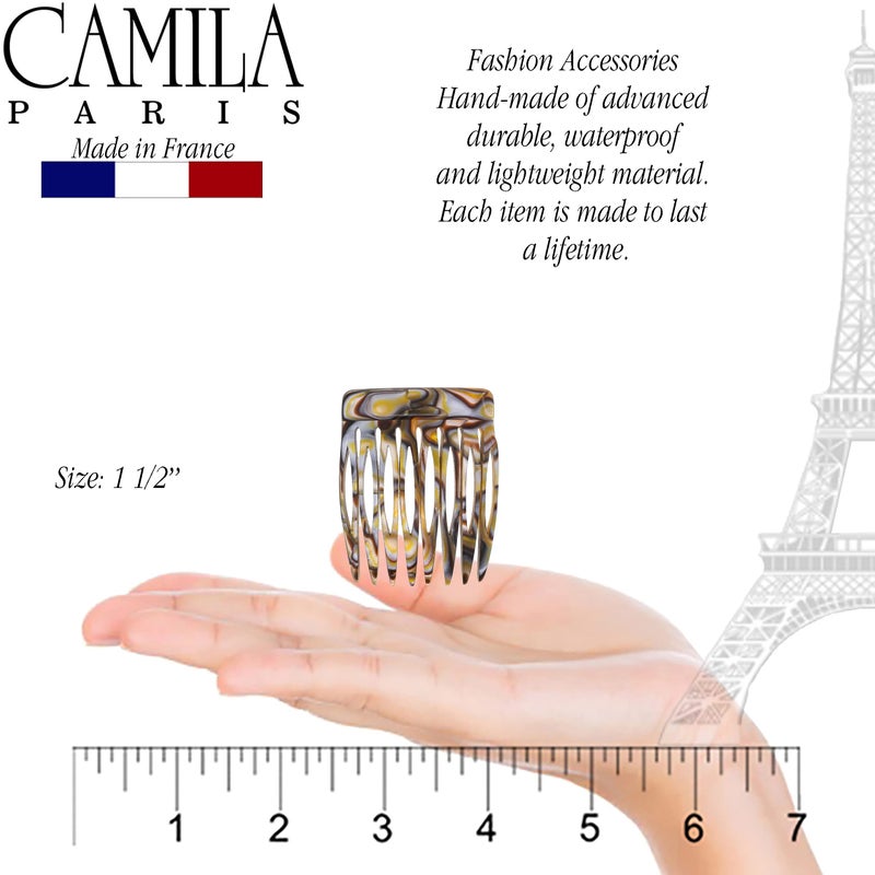Camila Paris CP2332/2 French Hair Side Comb Handmade Onyx, Small Twist Hair Decorative, Strong Hold Clips for Women Bun Chignon Up-Do Styling Girls Hair Accessories, Made in France - Image 3