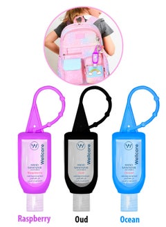 3-Pack Scented Anti-Bacterial Hand Sanitizer Gel With Holder 50ml, Raspberry, Oud, Ocean