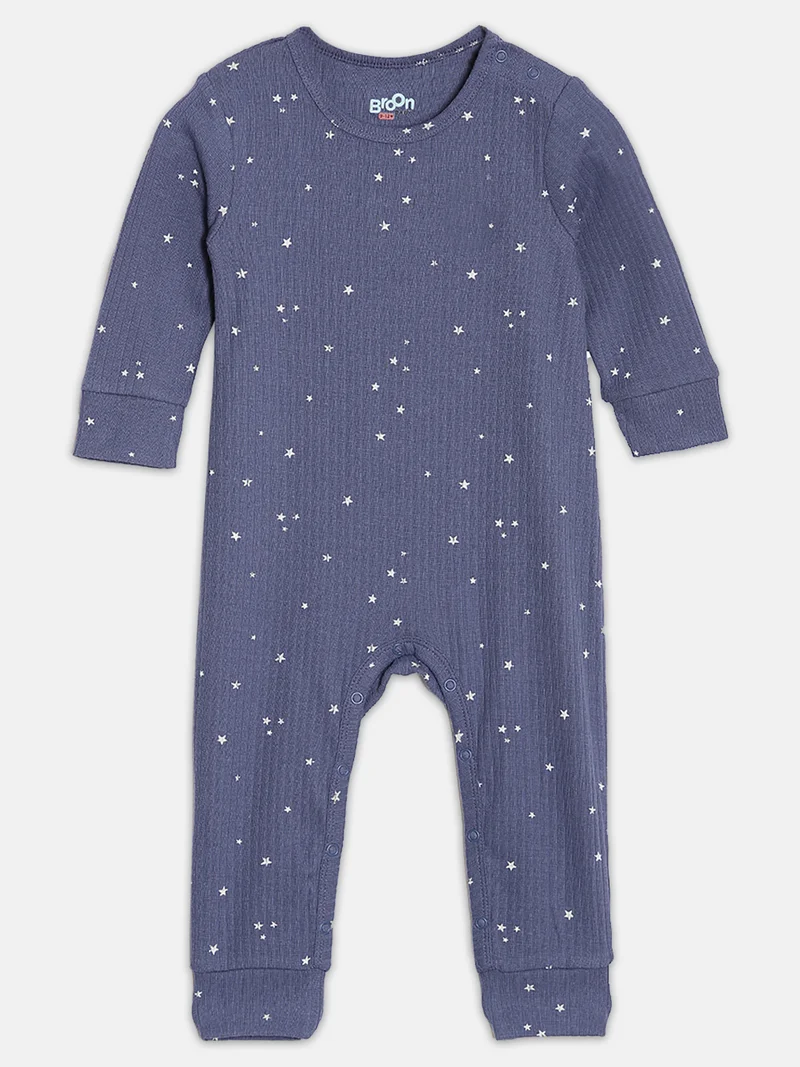 Broon Broon Infant Boys Grey and Dark Blue Printed Organic Cotton Sleepsuit Pack of 2