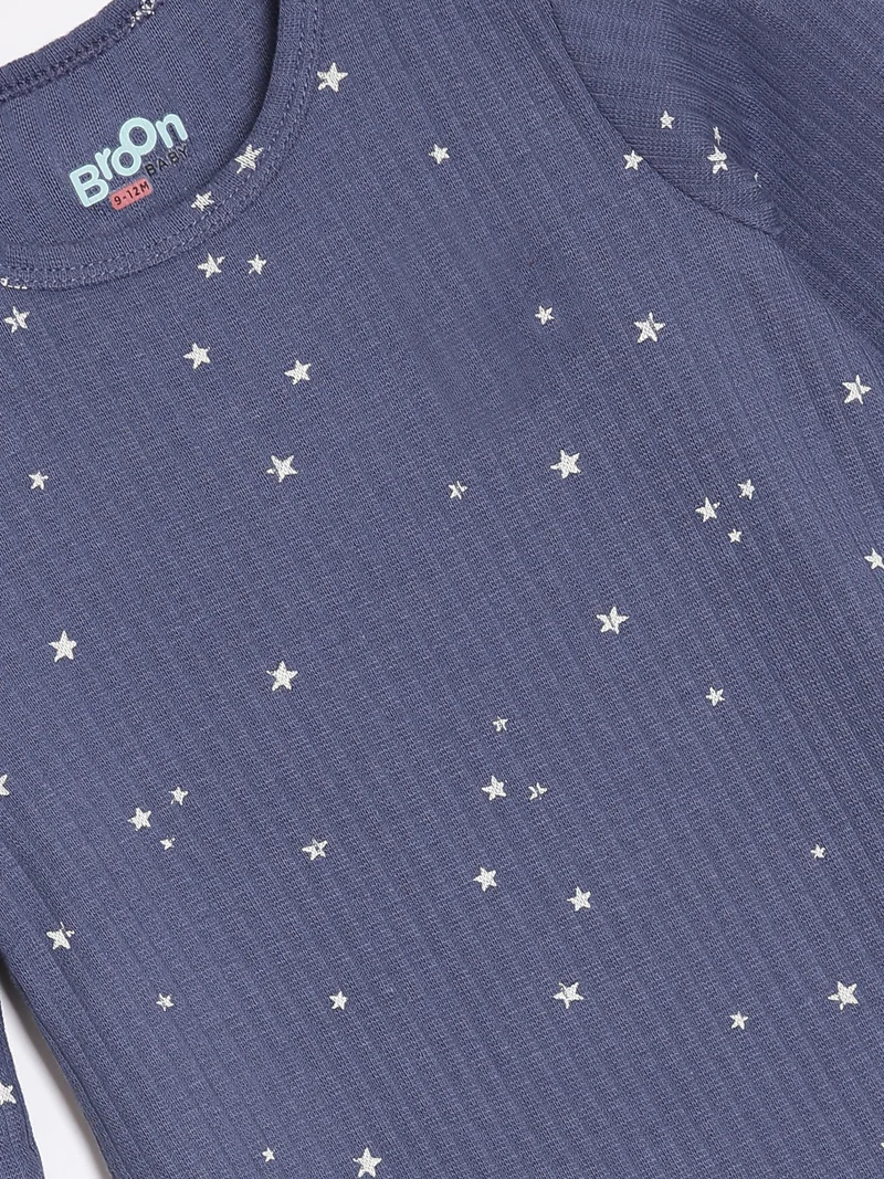 Broon Broon Infant Boys Grey and Dark Blue Printed Organic Cotton Sleepsuit Pack of 2