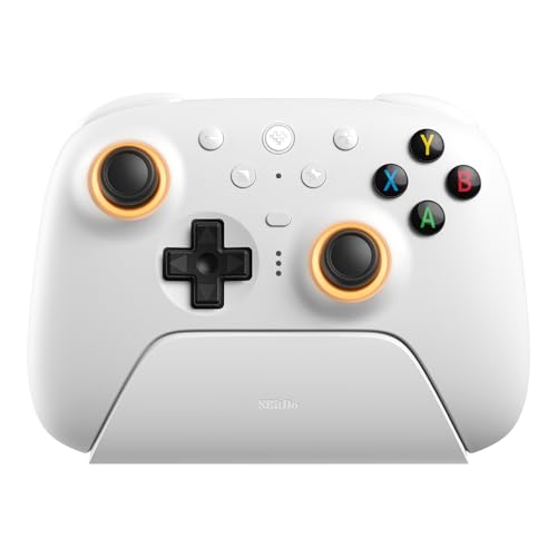 8Bitdo Ultimate 2 Wireless Gaming Controller with TMR Joysticks Switchable Hall EffectTactile Triggers 8Speed Wireless Tech Charging Dock RGB Fire Ring for PC Android White - Image 1