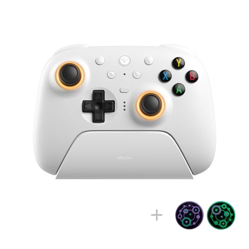 8Bitdo Ultimate 2 Wireless Gaming Controller with TMR Joysticks Switchable Hall EffectTactile Triggers 8Speed Wireless Tech Charging Dock RGB Fire Ring for PC Android White - Image 3