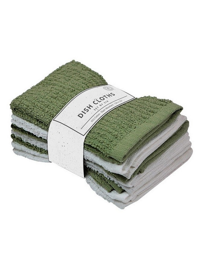 Riviera 6-Piece Super Absorbent Cotton Dish Cloths Green and White 12 x 12 Inch R6PCS-SET-GREEN-8 