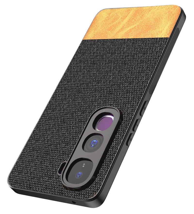 Kapa Soft Fabric & Leather Hybrid Protective Back Cover for Vivo Y400 Pro 5G | Shockproof Slim Hard Anti Slip Back Case (Black,Brown) - Image 1