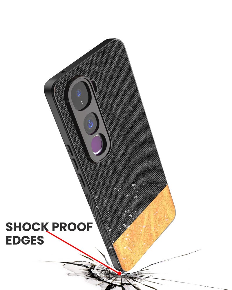 Kapa Soft Fabric & Leather Hybrid Protective Back Cover for Vivo Y400 Pro 5G | Shockproof Slim Hard Anti Slip Back Case (Black,Brown) - Image 4