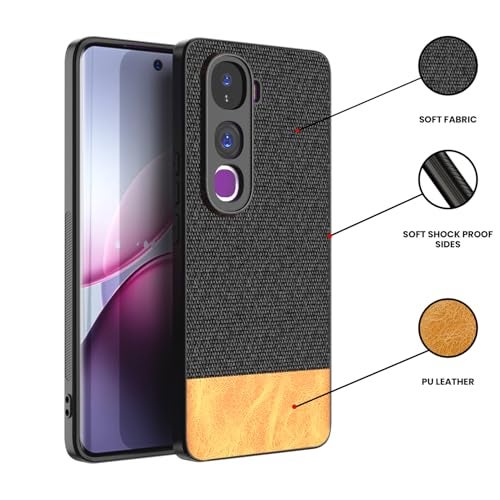Kapa Soft Fabric & Leather Hybrid Protective Back Cover for Vivo Y400 Pro 5G | Shockproof Slim Hard Anti Slip Back Case (Black,Brown) - Image 2