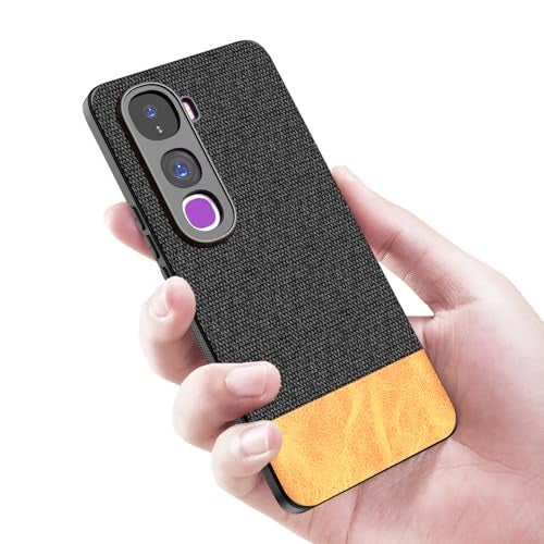 Kapa Soft Fabric & Leather Hybrid Protective Back Cover for Vivo Y400 Pro 5G | Shockproof Slim Hard Anti Slip Back Case (Black,Brown) - Image 5