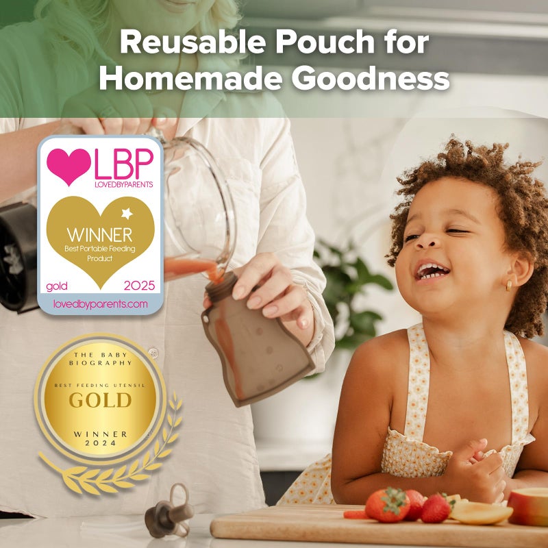 Haakaa Yummy Pouch Reusable Baby Food Pouch, Baby Food Storage Kids Squeezable Pouch, Washable Freezer - Make Homemade Organic Food for Babies/Toddlers, 4oz, 2 Pack,6m+ - Image 2