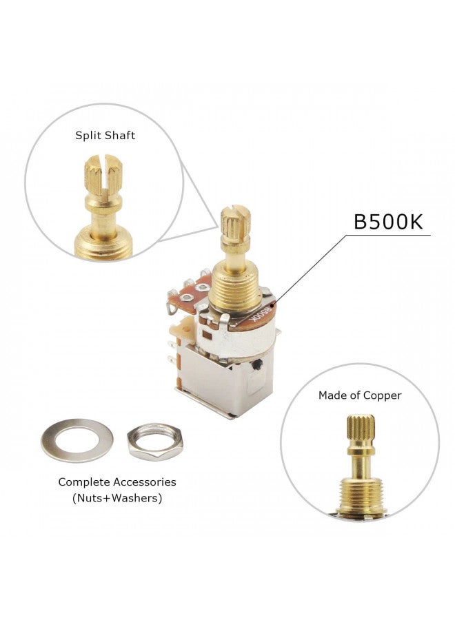 FLEOR 2pcs B500K Push Push Guitar Pots Short Copper Split Shaft Linear Taper Potentiometers - Image 2