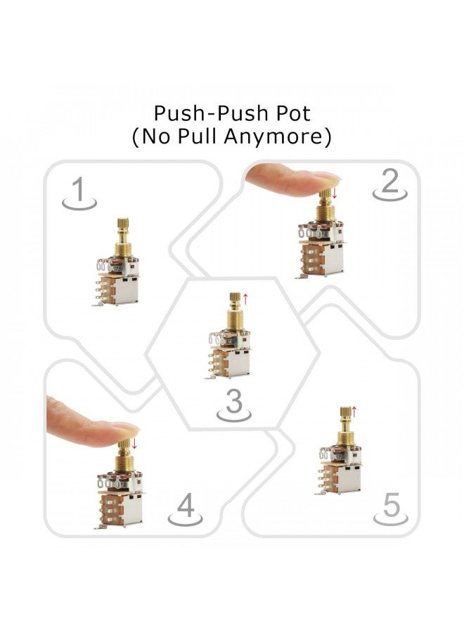 FLEOR 2pcs B500K Push Push Guitar Pots Short Copper Split Shaft Linear Taper Potentiometers - Image 3