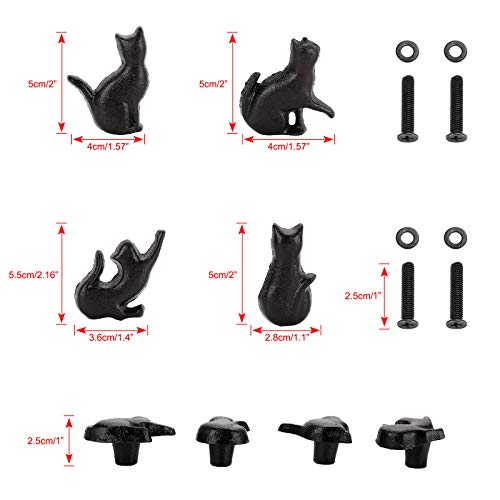 JUXYES Set of 4 Vintage Cat Drawer Handle Pulls, Antique Cast Iron Shape Knobs for Dresser, Cupboard, Cabinet - Retro Decorative - Image 2