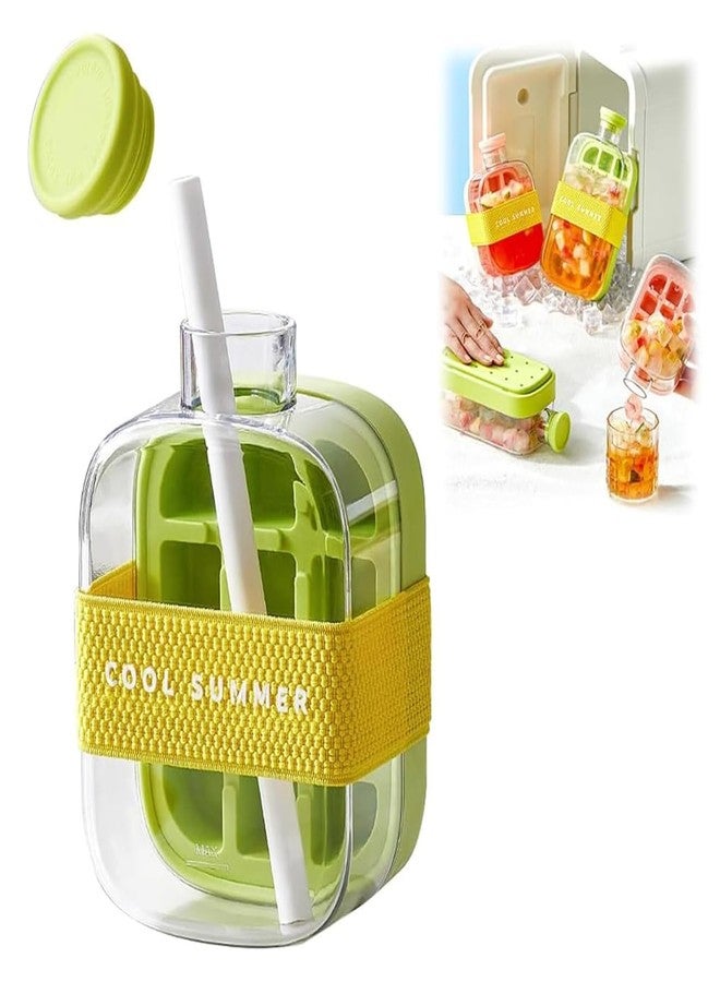 BSITFOW 2-in-1 Ice Cube Bottle with Straw - 500ml & 800ml Easy Press Ice Tray Water Bottle, Leak Proof Lid, Touch-free Vertical Ice Maker for Freezer, Travel, Gym & Home Use (1 pcs)(500 ml)(Multi) - Image 1