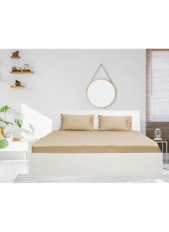 Hotel Linen Klub King Fitted Sheet 1Pc 100 Percent Cotton 250Tc Dobby Box Sateen Size: 200X200+30Cm Beige  - Image 1