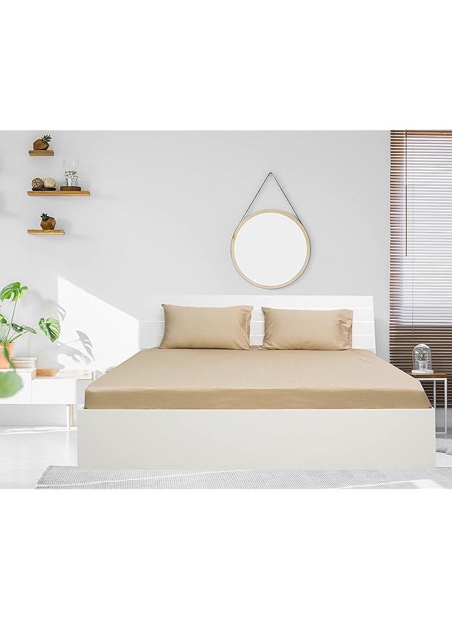 Hotel Linen Klub King Fitted Sheet 1Pc 100 Percent Cotton 250Tc Dobby Box Sateen Size: 200X200+30Cm Beige  - Image 1