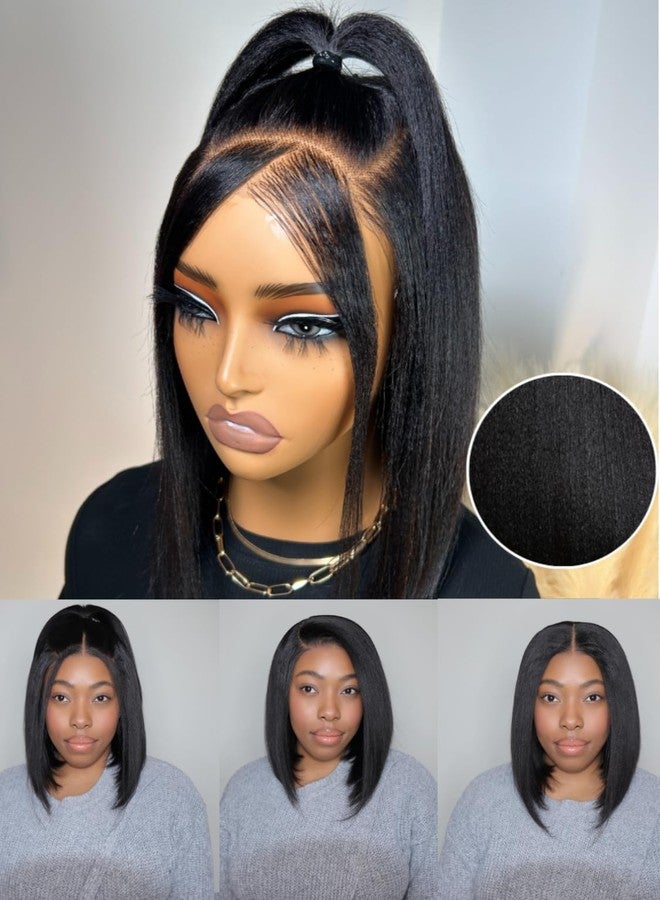 Nadula Pre Everything Glueless Yaki Straight Bob Wig 13x4 HD Pre Cut Short Bob Lace Front Wigs Human Hair with Ear Tape Bleached Invisible Bye Bye Knots Bob Wig Pre Plucked 150% Density 10inch - Image 3