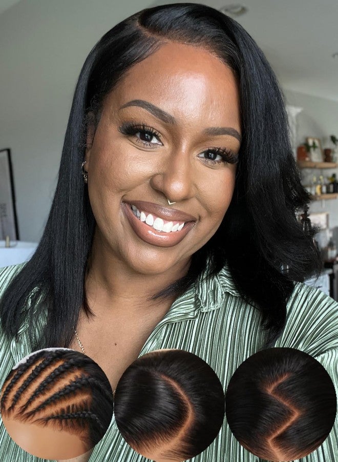 Nadula Pre Everything Glueless Yaki Straight Bob Wig 13x4 HD Pre Cut Short Bob Lace Front Wigs Human Hair with Ear Tape Bleached Invisible Bye Bye Knots Bob Wig Pre Plucked 150% Density 10inch - Image 2