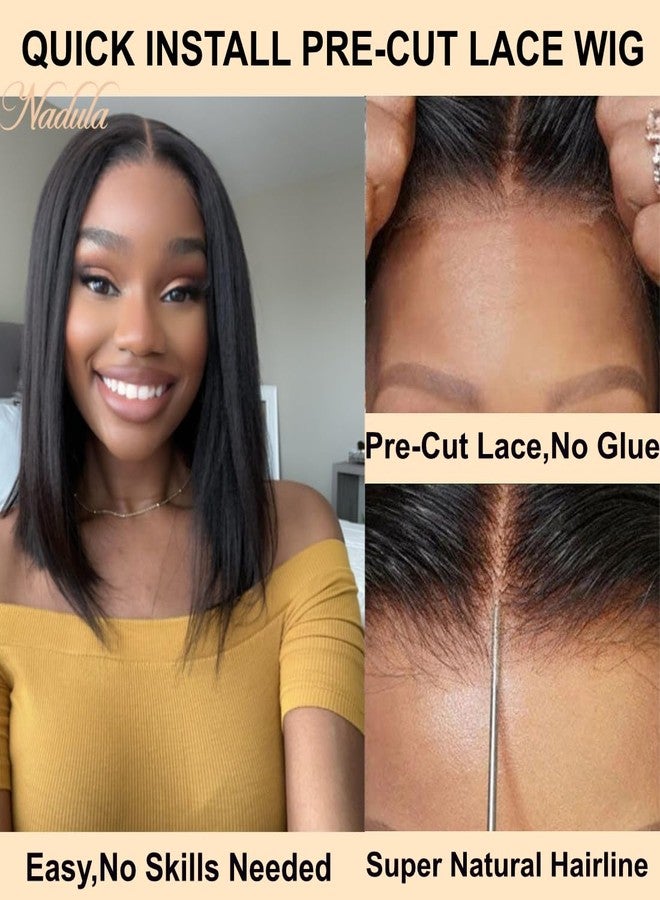 Nadula Pre Everything Glueless Yaki Straight Bob Wig 13x4 HD Pre Cut Short Bob Lace Front Wigs Human Hair with Ear Tape Bleached Invisible Bye Bye Knots Bob Wig Pre Plucked 150% Density 10inch - Image 4
