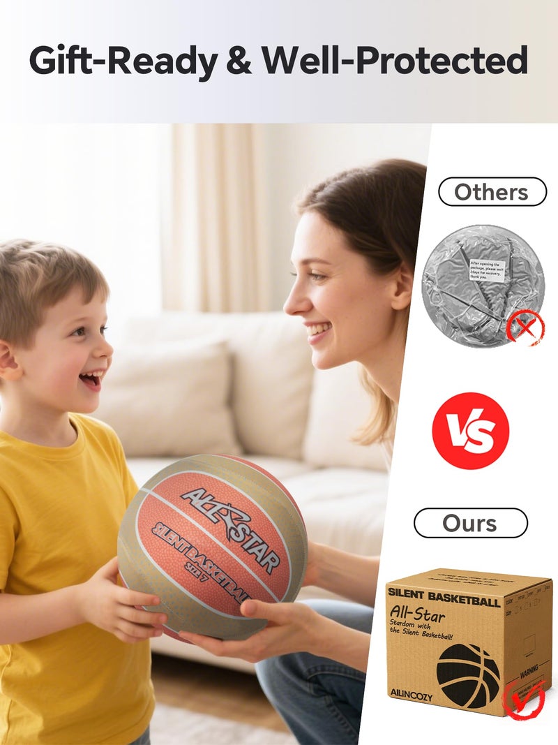 ALLINCOZY Covered Silent Basketball, Fabric Cover Soft Foam Airless Basketball, High Bounce, Noise-Free Training Ball, Gifts Packaging, Safe for Indoor Activities - Image 4