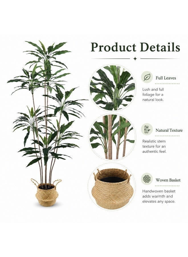 Sinyin Large Artificial Indoor Plant Tree with Woven Basket Pot, Realistic Faux Tropical Plant for Living Room Bedroom Office Hotel Home Decor - Image 3