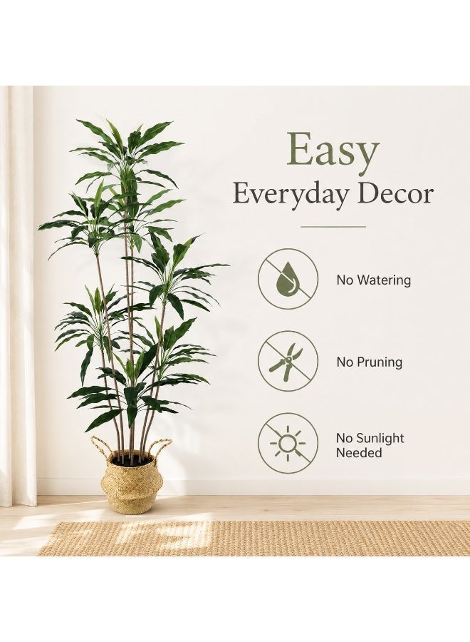 Sinyin Large Artificial Indoor Plant Tree with Woven Basket Pot, Realistic Faux Tropical Plant for Living Room Bedroom Office Hotel Home Decor - Image 5