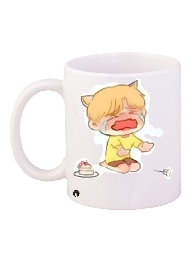 RYN Cartoon Printed Coffee Mug White/Yellow/Beige 11ounce