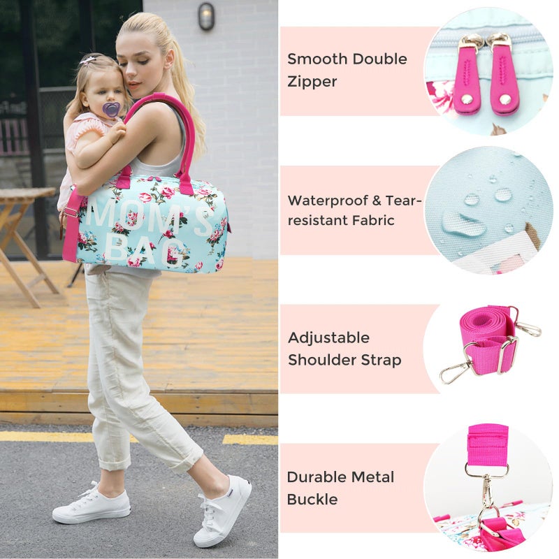 printe Mommy Diaper Bag Tote with 2 Organizers,Large Hospital Bag for Women Labor Delivery & Travel Baby Diaper Essentials Mom Weekender for Baby Care (Blue-Floral) - Image 5
