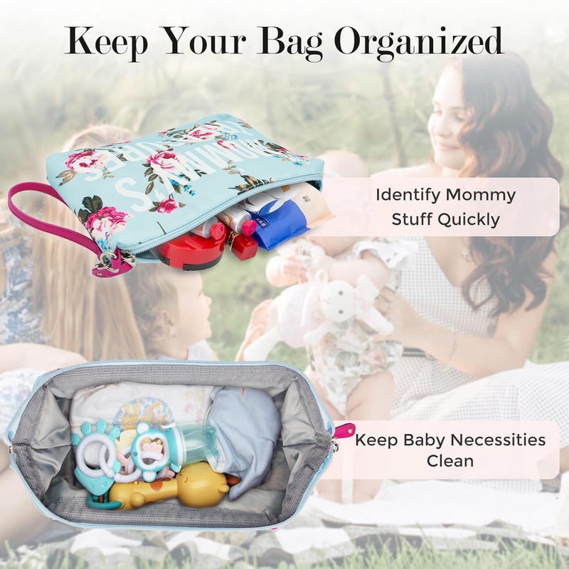 printe Mommy Diaper Bag Tote with 2 Organizers,Large Hospital Bag for Women Labor Delivery & Travel Baby Diaper Essentials Mom Weekender for Baby Care (Blue-Floral) - Image 3