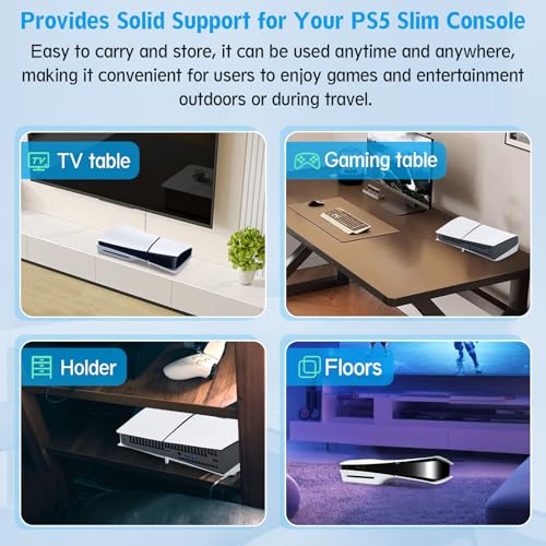 YWLRONG 4Pcs for PS5 Slim Stand Console Bracket Holder Flat Base Horizontal Stand Compatible with Sony PlayStation 5 Slim Disc Edition Accessories(Black+Grey) - Image 4