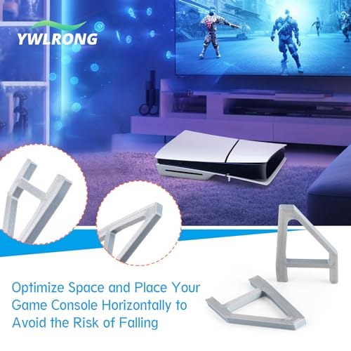 YWLRONG 4Pcs for PS5 Slim Stand Console Bracket Holder Flat Base Horizontal Stand Compatible with Sony PlayStation 5 Slim Disc Edition Accessories(Black+Grey) - Image 5