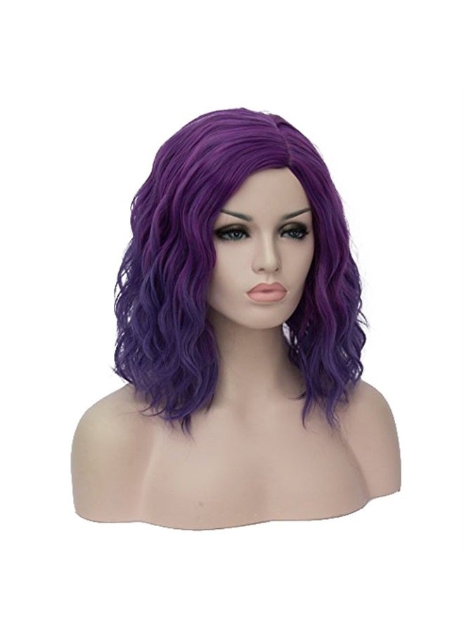 BERON New 14" Womens Short Curly Wavy Wig with Synthetic Party Halloween Wigs Wig Cap Included (Purple) - Image 2