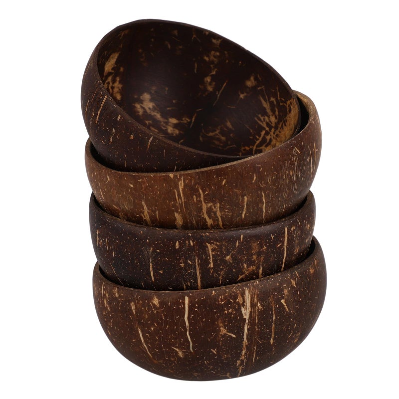 4Pcs Natural Coconut Shell Bowls 9 10cm Polished Wooden Food Holder Set For Salad Snacks Appetizers - Image 2
