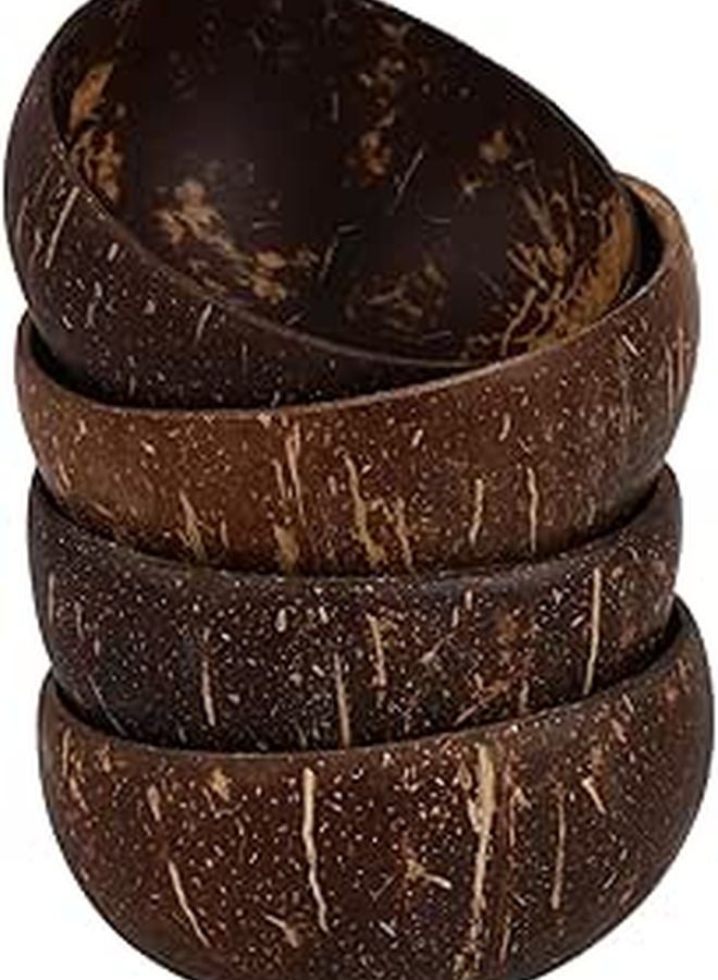 4Pcs Natural Coconut Shell Bowls 9 10cm Polished Wooden Food Holder Set For Salad Snacks Appetizers - Image 1