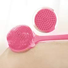 HARI Soft Silicone Back Scrubber with Long Handle (Pink) | Flexible Exfoliating Bath Brush with Gentle Bristles for Smooth Skin | Body Scrubber for Men, Women, Boys, Bath & Shower - Image 4