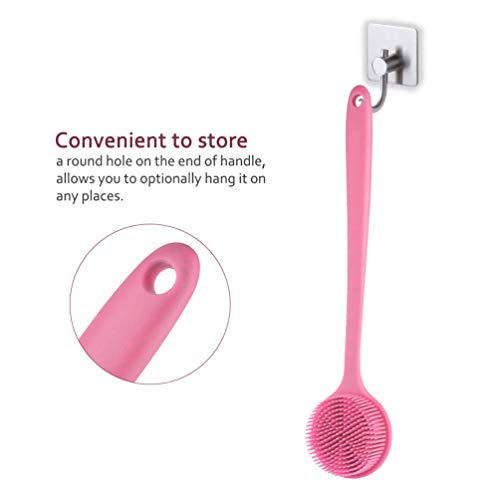 HARI Soft Silicone Back Scrubber with Long Handle (Pink) | Flexible Exfoliating Bath Brush with Gentle Bristles for Smooth Skin | Body Scrubber for Men, Women, Boys, Bath & Shower - Image 3