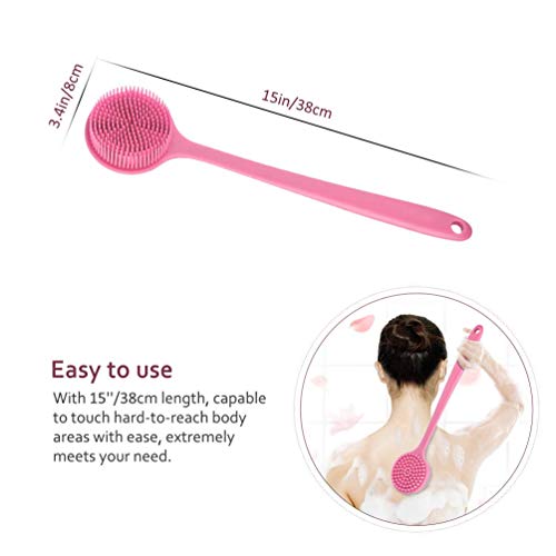 HARI Soft Silicone Back Scrubber with Long Handle (Pink) | Flexible Exfoliating Bath Brush with Gentle Bristles for Smooth Skin | Body Scrubber for Men, Women, Boys, Bath & Shower - Image 2