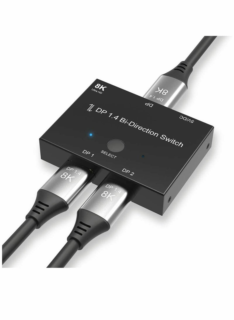 KASTWAVE مبدل DP، من واحد إلى اثنين، من اثنين إلى واحد، محول توزيع ثنائي الاتجاه، 1.4، تحويل ثنائي الاتجاه، 8k@30hz، 4k@120hz، مبدل لمصادر متعددة (8k) - Image 1