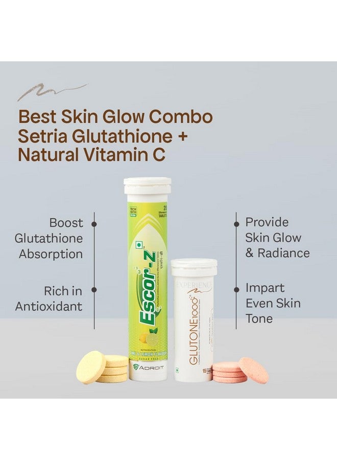 GLUTONE Glutone 1000 & Escor-Z Combo Pack| Setria L-Glutathione, Vitamin C Effervescent Tablets| Healthy Skin| 15 (1) + 20 (1) Tablets (Lemon Flavour) - Image 3