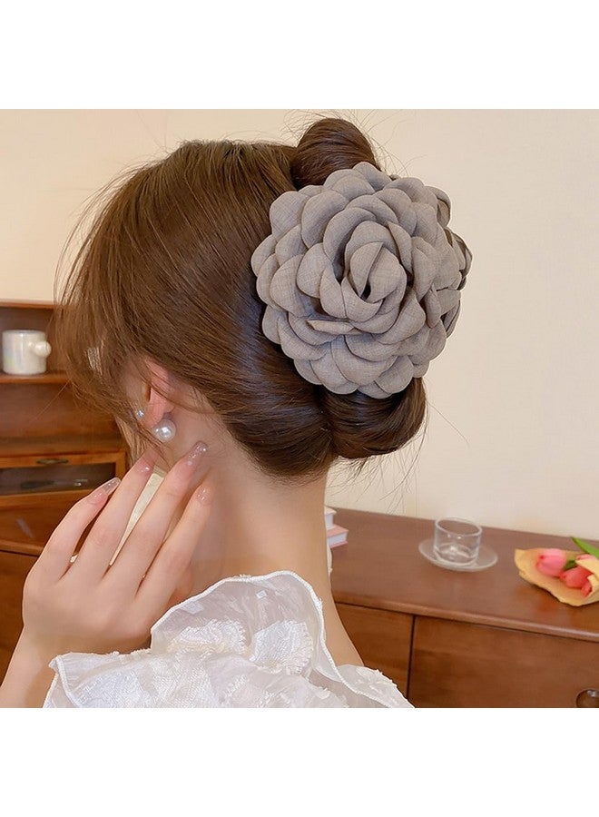 Wiwpar Cute Flower Hair Clips Flower Bow Barrettes Clamps Large Chiffon Rose Flower Fabric Hair Claw Clips Floral Bows Jaw Barrettes Clamps Bun Updo Holders Hair Accessories for Women Girls (Grey) - Image 2
