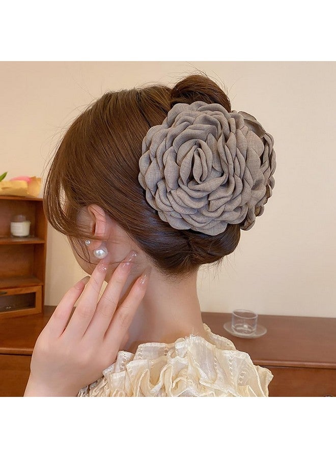 Wiwpar Cute Flower Hair Clips Flower Bow Barrettes Clamps Large Chiffon Rose Flower Fabric Hair Claw Clips Floral Bows Jaw Barrettes Clamps Bun Updo Holders Hair Accessories for Women Girls (Grey) - Image 1